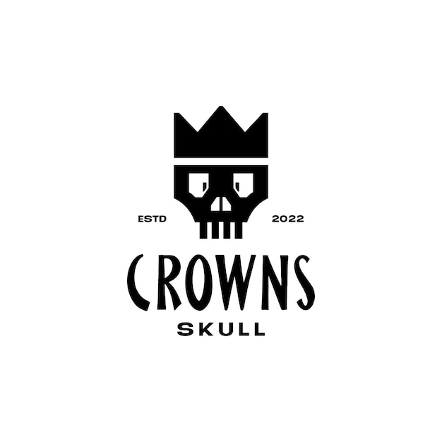 Hipster skull with crown flat logo design