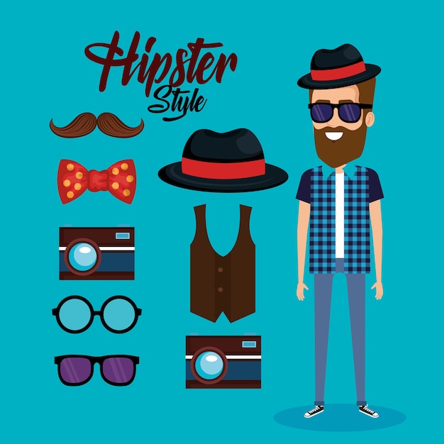 Vector hipster-stijl avatar met accessoires