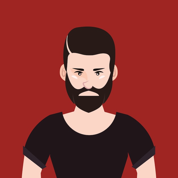 Vector hipster stijl met cartoon jonge man met baard op rode achtergrond