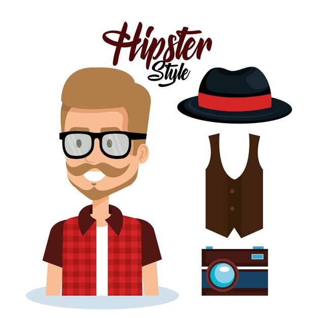 Vector hipster style avatar with accessories