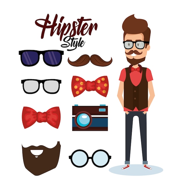 Hipster style avatar with accessories