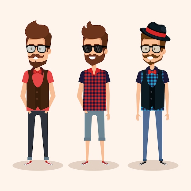 Vector hipster style group of avatars