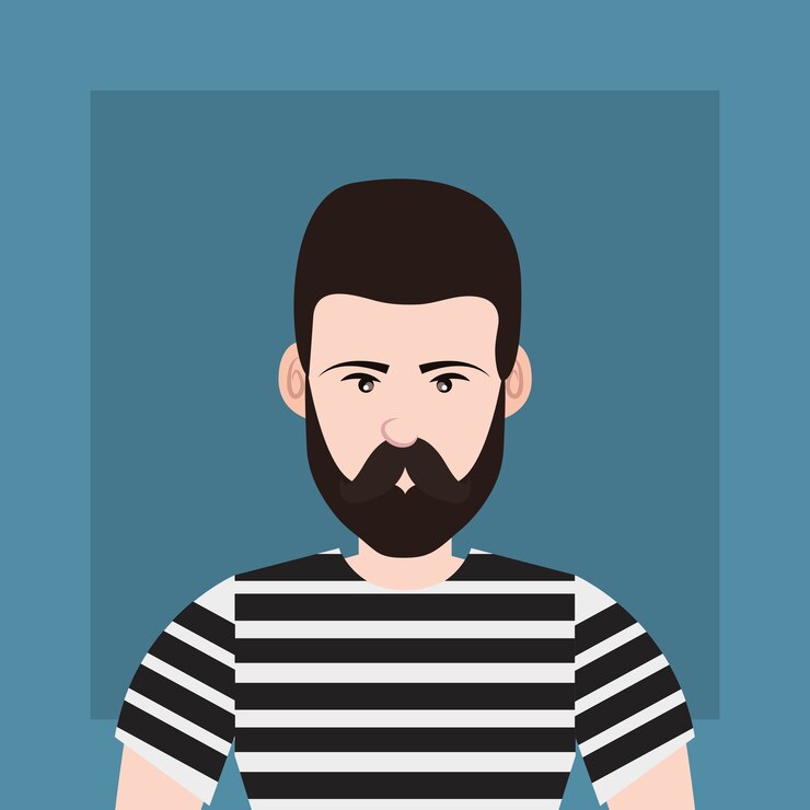 Vector hipster style with cartoon man with beard over blue background