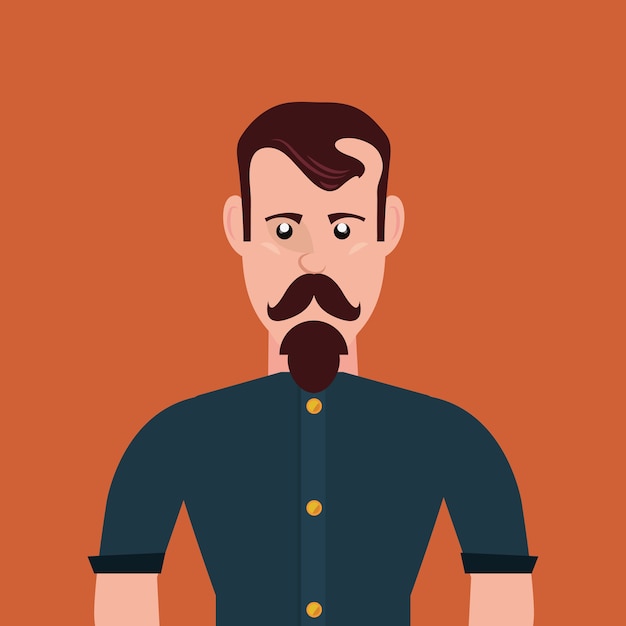 Hipster style with cartoon man with mustache over orange background