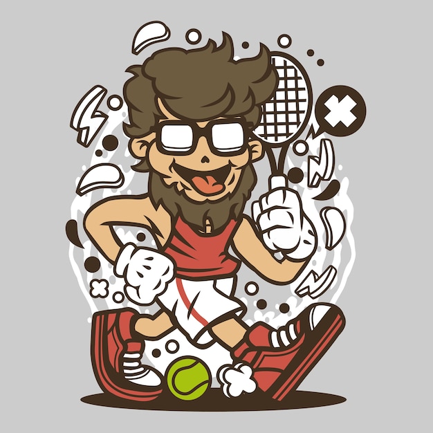 Hipster Tennis Player Cartoon