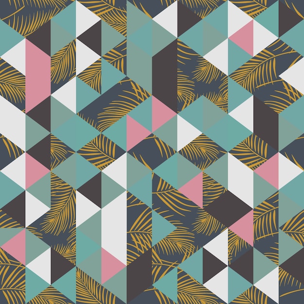 Hipster trendy seamless pattern with triangle and leaves