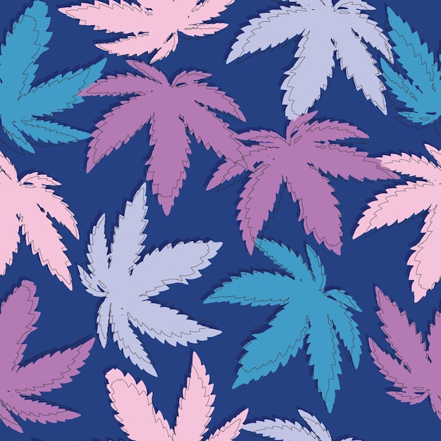 Hipster tshirt fabric print with cannabis leaves Summer textile seamless pattern with hemp foliage