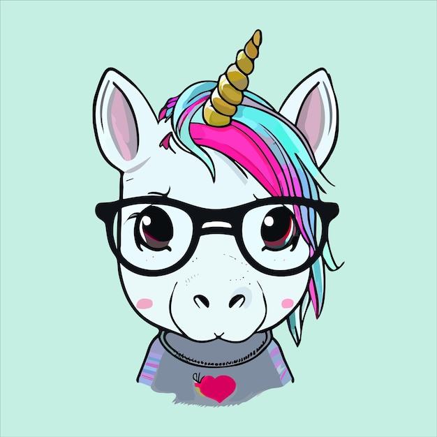 Hipster unicorn animal wearing glasses and hat vector illustration