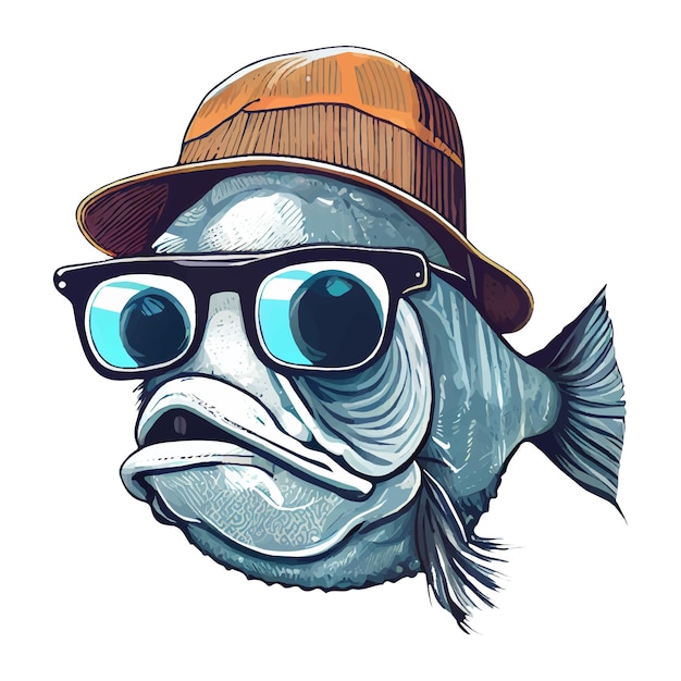 Vector hipster vis dier met hoed en bril kleurrijke vector kunst illustratie