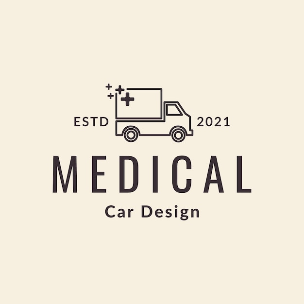 Hipster vrachtwagen medisch logo ontwerp vector grafisch symbool pictogram teken illustratie creatief idee