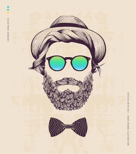 Vector hipster with hat and jazz bow