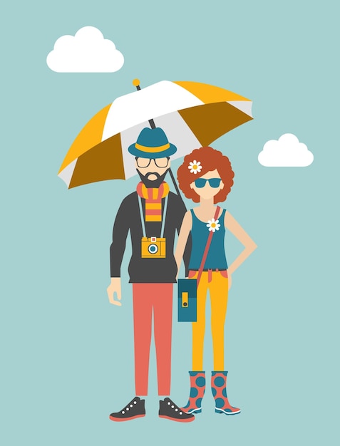 Hipster young couple concept. Vector illustration.