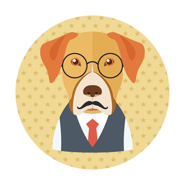 Vector hipsterhond met glazen, snor en stropdas