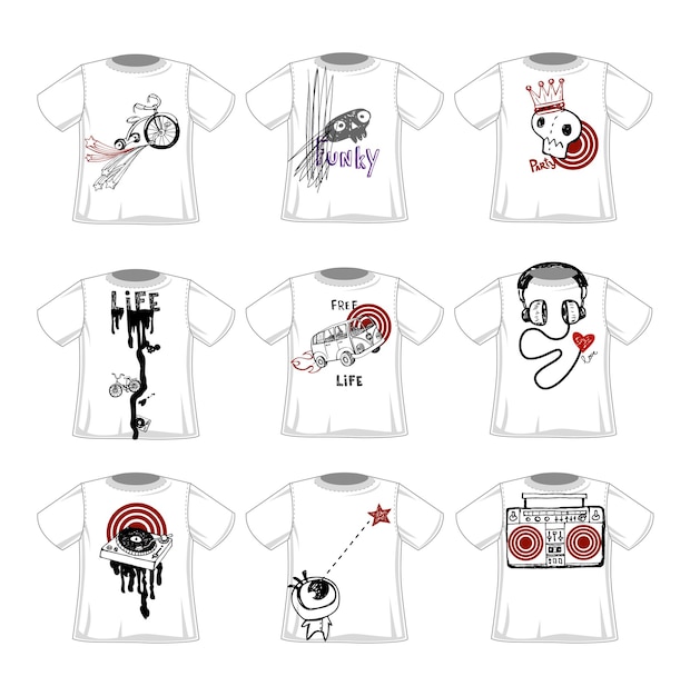 Hipsters doodle style fashionable t-shirts designs