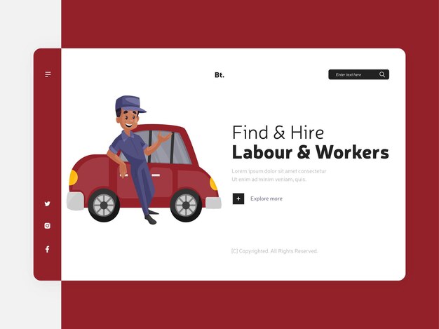 Vettore assumere manodopera e modello di pagina di destinazione dei lavoratori