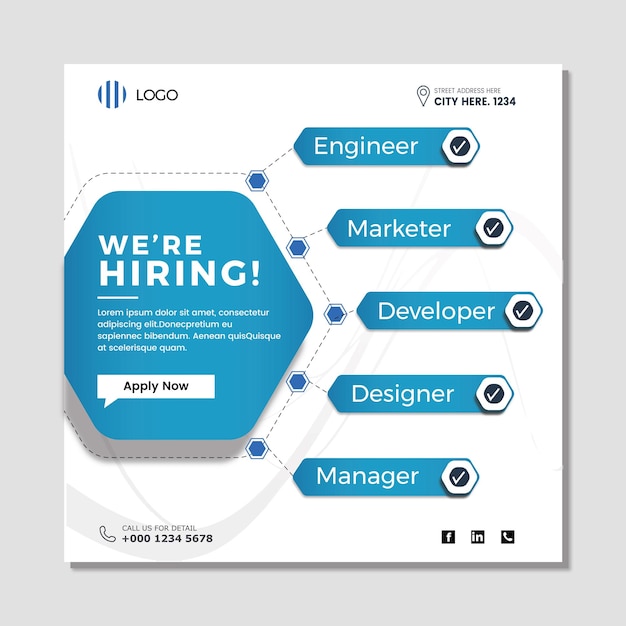 Hiring announcement square fllyer template.