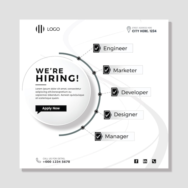 Vector hiring announcement square fllyer template.