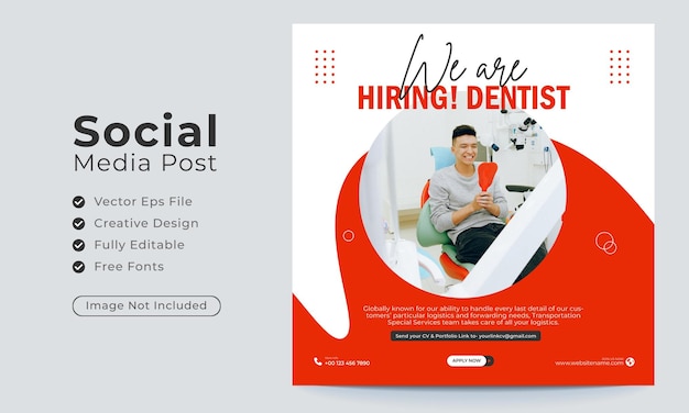 Hiring dentist social media instagram post banner template