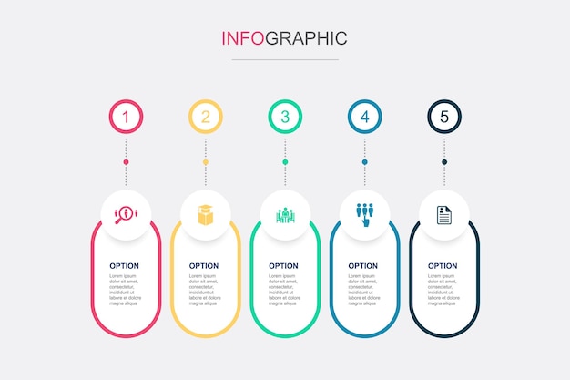 Hiring education interview candidate application icons Infographic design template Creative concept with 5 steps