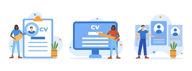 Набор иллюстраций для найма Управление человеческими ресурсами Анализ работы, поиск и выбор персонажей, подающих заявку на работу Концепция процесса найма