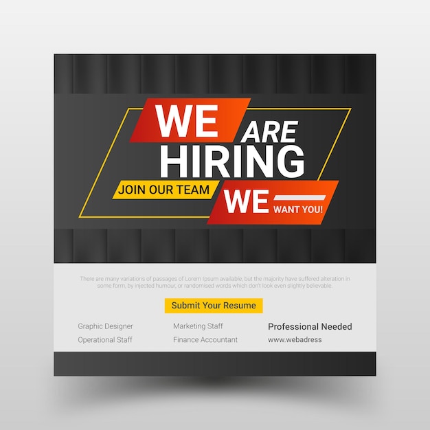 Hiring job square flyer or instagram social media post template premium vector