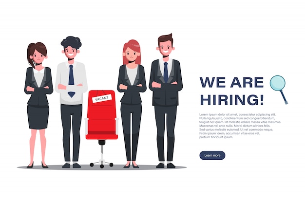 Hiring and online recruitment concept with business people character.