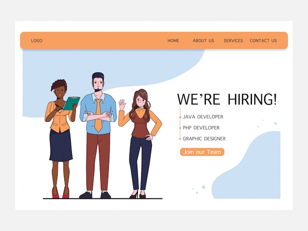 Vector hiring and online recruitment concept with business people character.