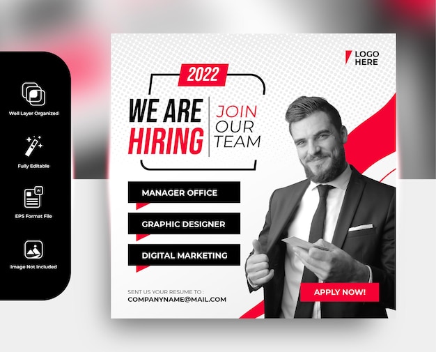 Vector hiring recruitment job social media post banner template