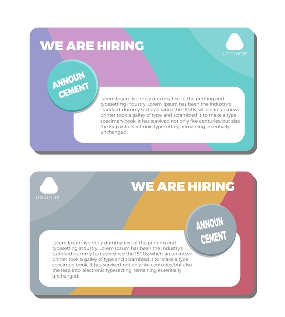 Hiring recruitment open vacancy design info label banner template We are hiring announcement vector illustration isolated on set different background