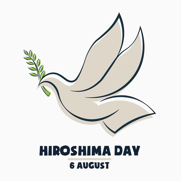 Hiroshima Day 6 august colored flying dove bird poster flat illustration vector