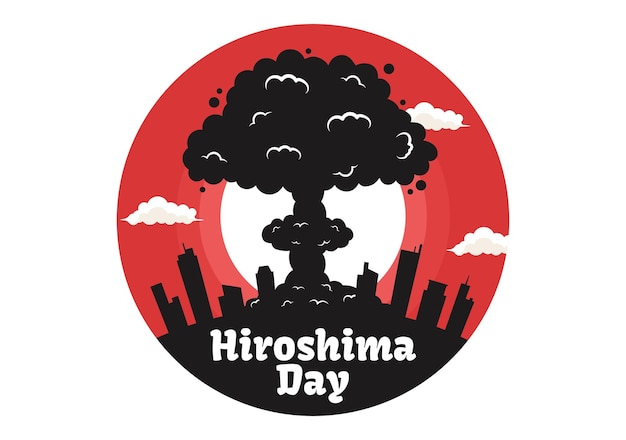 平和の鳩鳥と核爆発の背景を持つ 8 月 6 日の広島の日ベクトル図