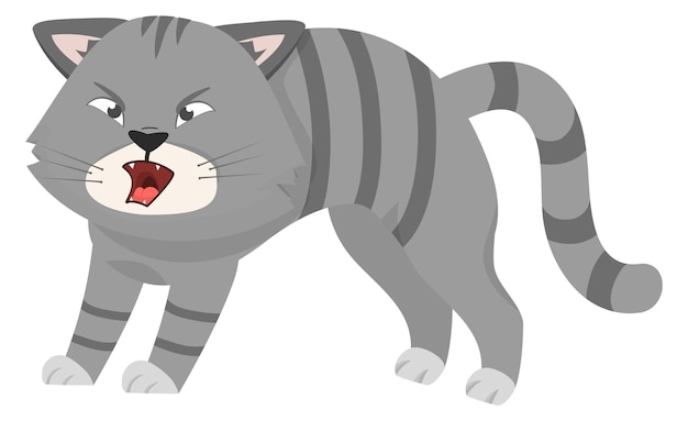 シューという音を立てる猫の漫画の怒っているか怖がっている灰色の動物