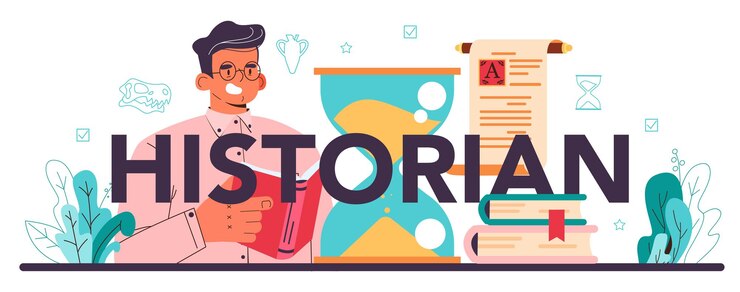 Vector historian typographic header history scientist or archaeologist