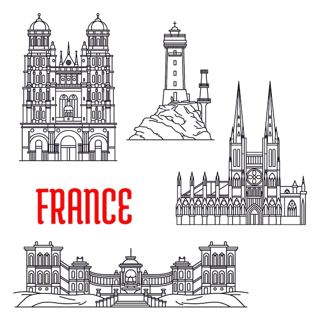 Vector historic buildings and sightseeings of france