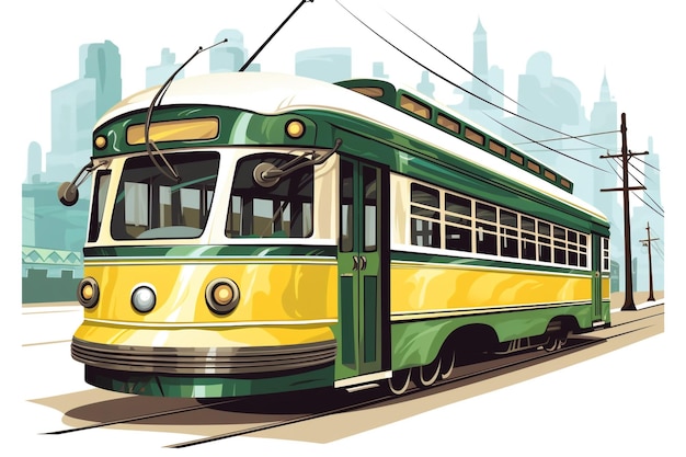 Vector historic tram or streetcar in the city center of milan in italy single old timer car for public