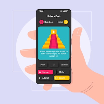 Hãy đến với giao diện trò chơi kiểm tra kiến thức lịch sử độc đáo và thú vị này! Với thiết kế cổ điển và độc đáo, bạn sẽ được chơi và học hỏi cùng lúc. Với hàng trăm câu hỏi về các sự kiện, nhân vật và nền văn hoá khác nhau, bạn chắc chắn sẽ có một trải nghiệm tuyệt vời trong trò chơi này.