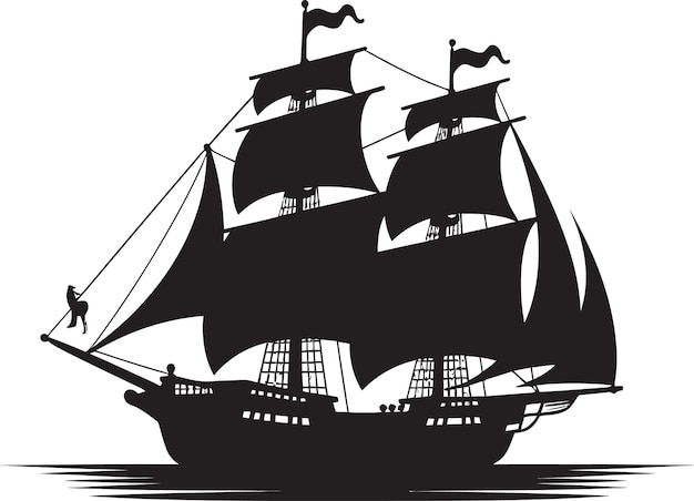 Historisch Galleon Zwart Schip Emblem Oud Maritiem Vector Scheepsontwerp