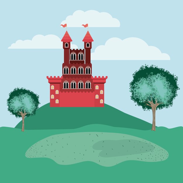 Vector history castle in the landscape scene