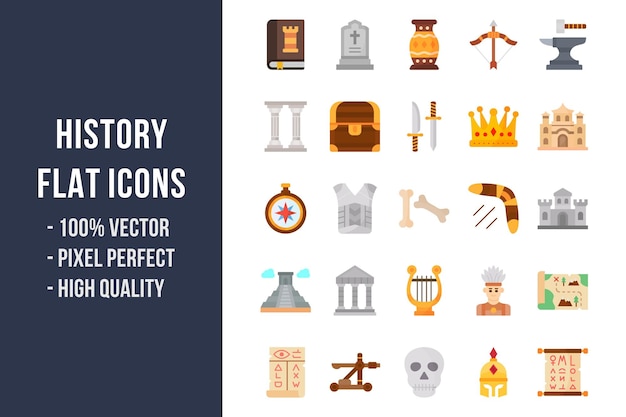 Vector history flat multicolor icons