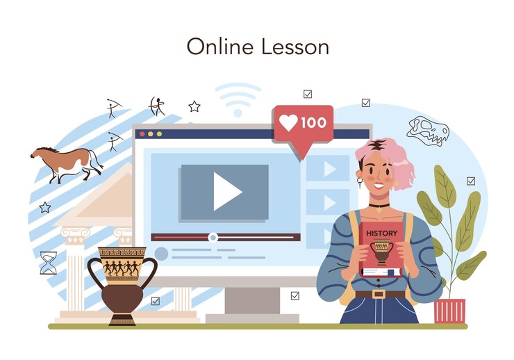 Vector history lesson online service or platform history school subject