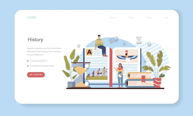 歴史レッスンのウェブバナーまたはランディングページの歴史教科
