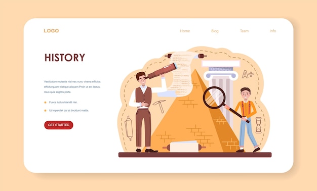 Vector history lesson web banner or landing page history school subject