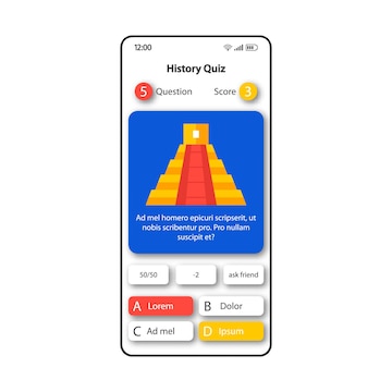 Giao diện trò chơi trắc nghiệm lịch sử: Trải nghiệm giao diện trò chơi trắc nghiệm lịch sử thân thiện, dễ sử dụng và hoàn hảo để học lịch sử và kiến thức cực kỳ hữu ích.