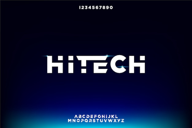 Hitech, an abstract futuristic alphabet font with technology theme. modern minimalist typography design