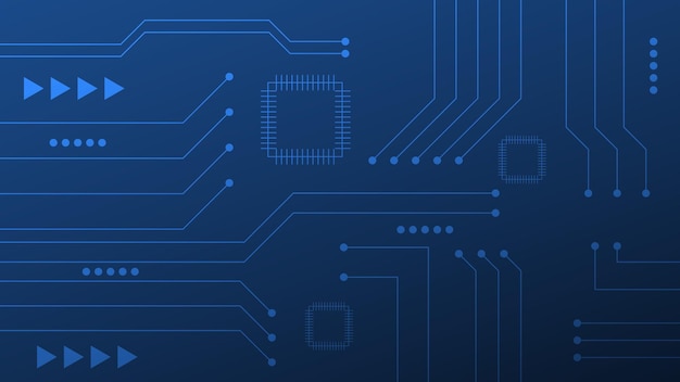 Hitech digital circuit board AI pad and electrical lines connected on blue lighting background