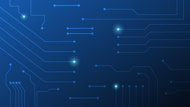 Hitech digital circuit board AI pad and electrical lines connected on blue lighting background