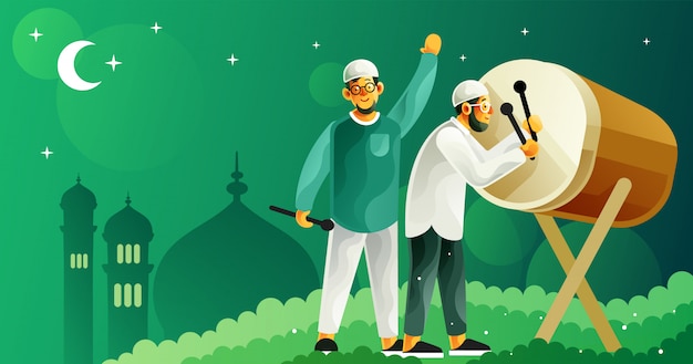 라마단과 eid Fitr를 축하하기 위해 bedug를 치는