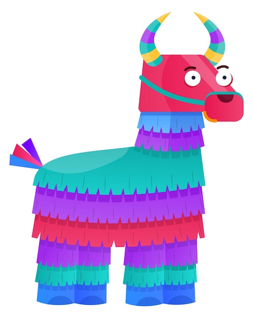 Vector hitting game toy mexican carnival cartoon pinata isolated on white background