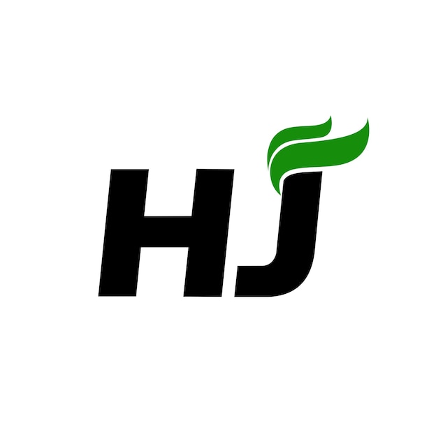 녹색 잎 벡터 아이콘이 있는 HJ 문자 HJ 브랜드 이름