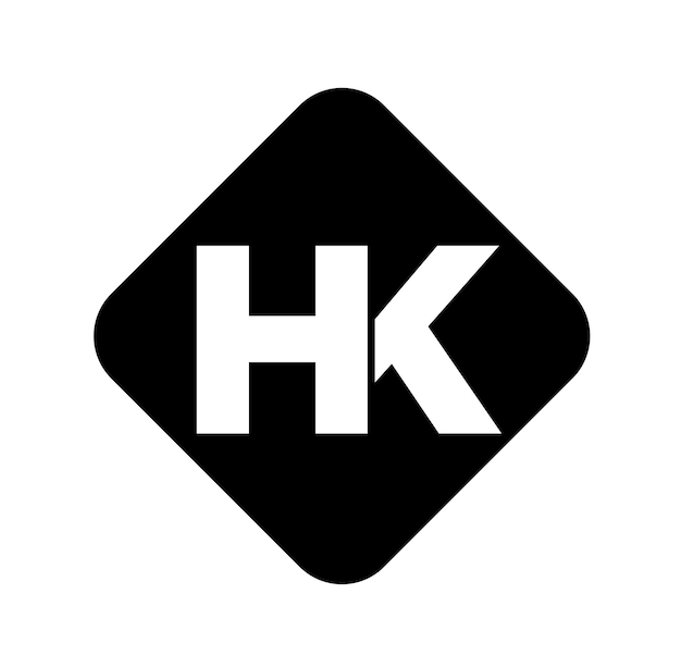 HK 회사 이름 이니셜 문자 모노그램 HK on black Square